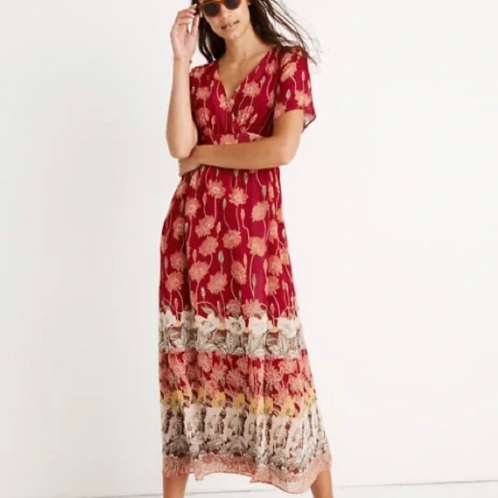 Madewell Tulip Sleeve Red Boho Maxi Dress